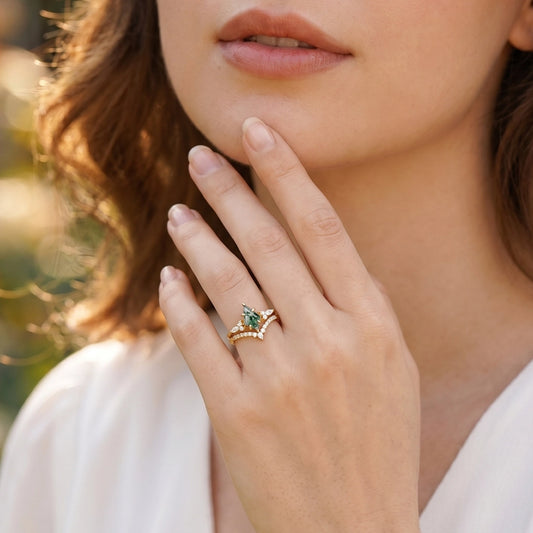 Elara’s Drift  | Vintage Kite Cut Moss Agate Bridal Set 2pcs.