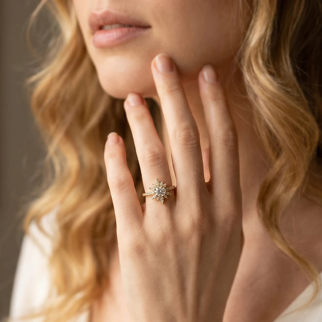 Astra’s Radiance | 1CT Round Diamond Halo Engagement Ring