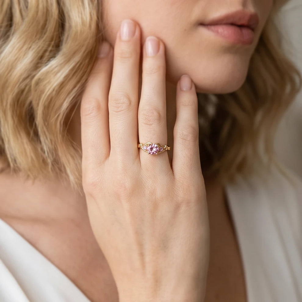 Rosalind’s Enclave | Round Pink Sapphire Foliage Engagement Ring