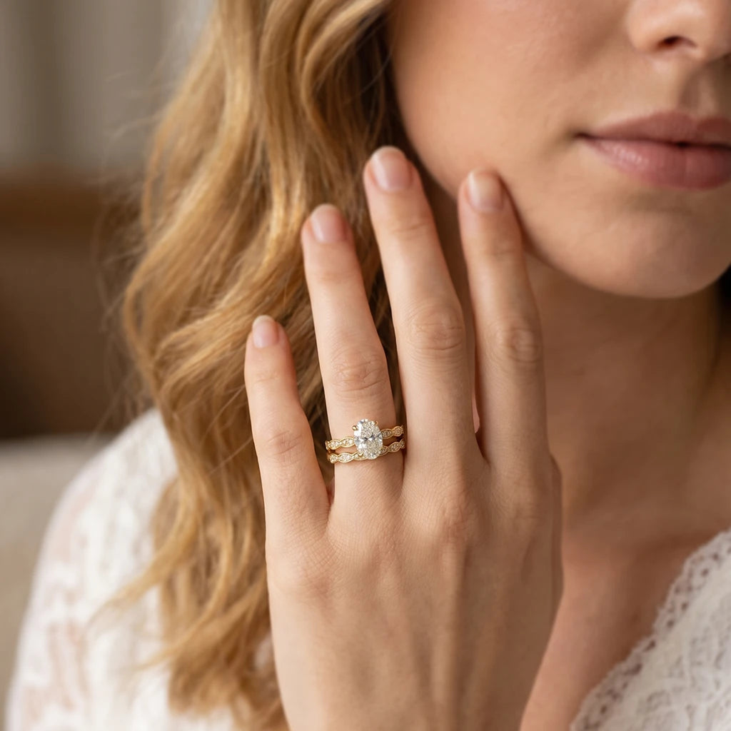 Grace’s Scallop | Vintage Oval Cut Lab Diamond Bridal Set 2pcs