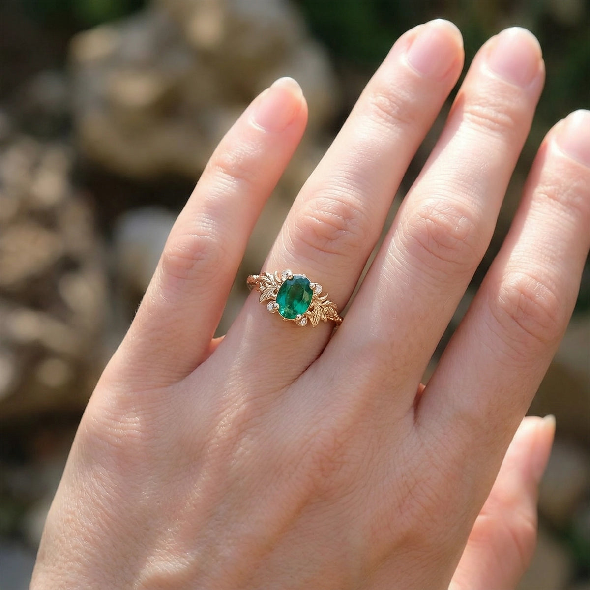 Isolde’s Garden | Oval Natural Emerald Vintage Engagement Ring.