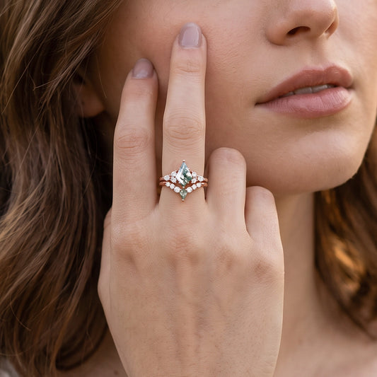Sylvia’s Wildwood | Kite Moss Agate Cluster Chevron Bridal Duo