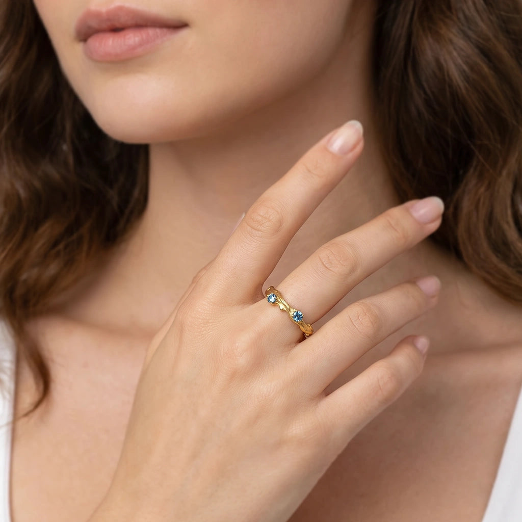 Coralie’s Shore | Aquamarine Gold Wedding Band