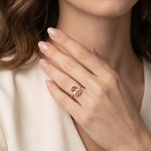 Aurora’s Blush | Oval Pink Tourmaline Halo Ring.