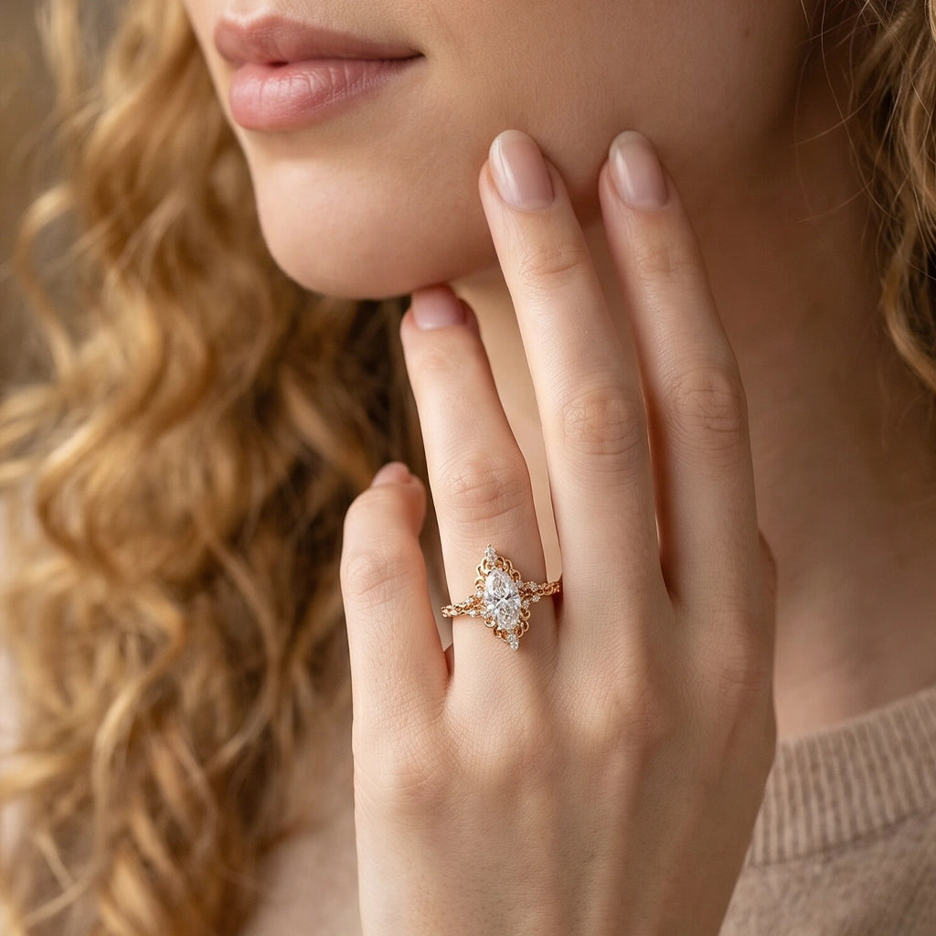 Aurora Swirl | Marquise Diamond Ring with Filigree Setting