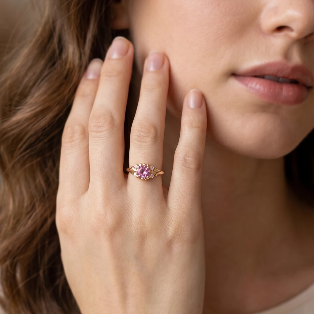 Luna’s Blush | Round Cut Rose Quartz Engagement Ring