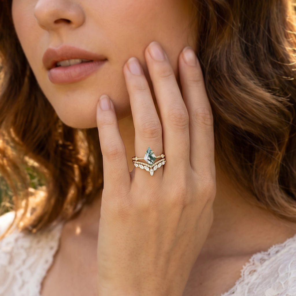 Isadora’s Grove | Vintage Kite Cut Moss Agate Bridal Set 2pcs