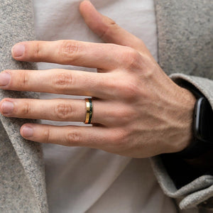 Silas’s Core | Moss Agate Minimalist Inlay Men’s Wedding Band