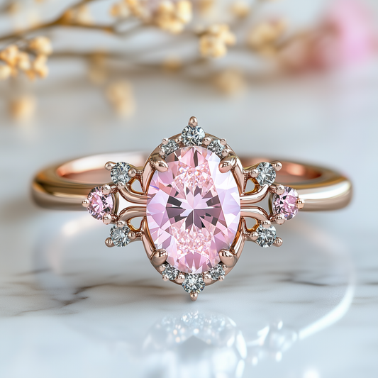 Valoria 1CT Oval Vintage Pink Moissanite Ring