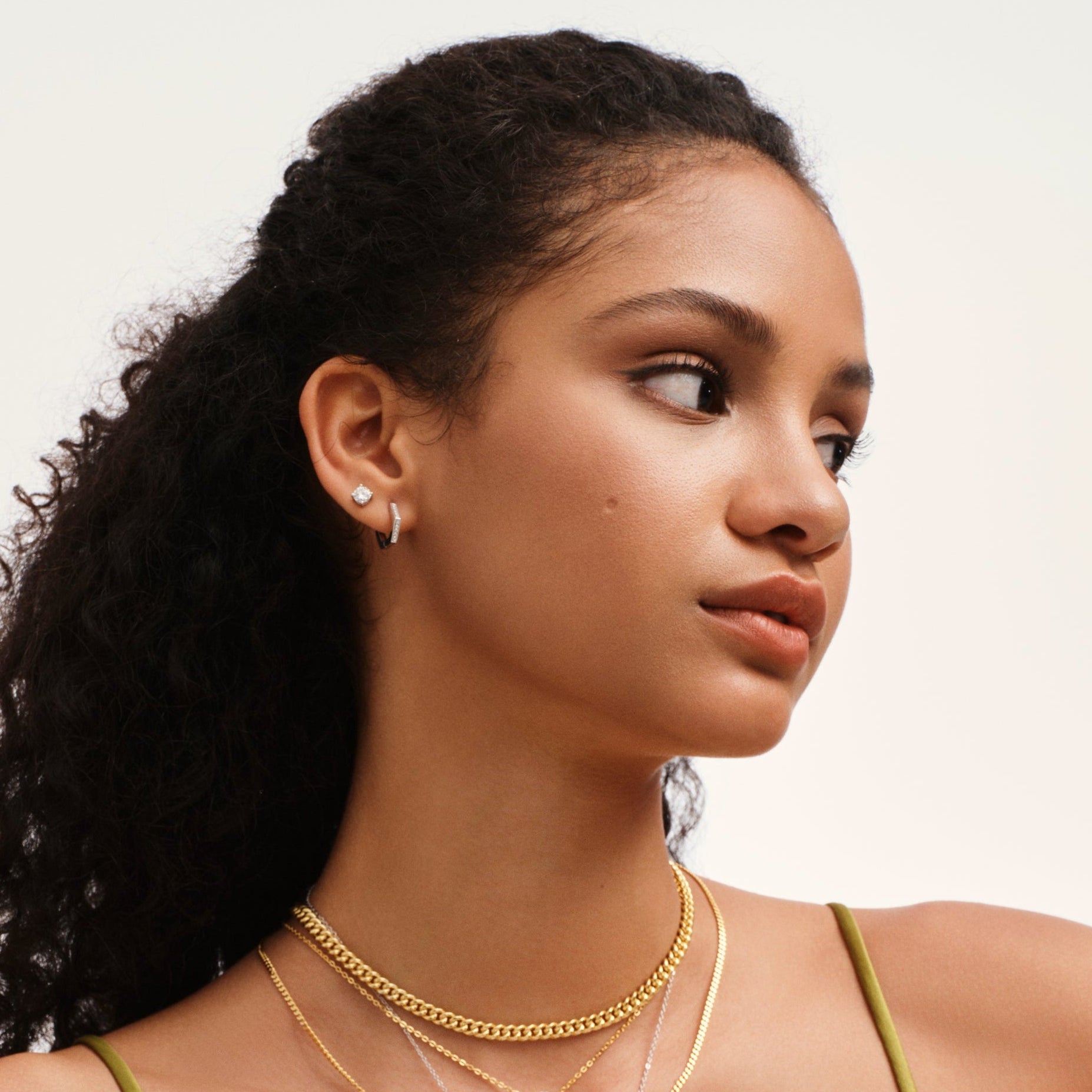 Modern Sparkling Geometric Hoop Huggies Earrings - Stellaradorn