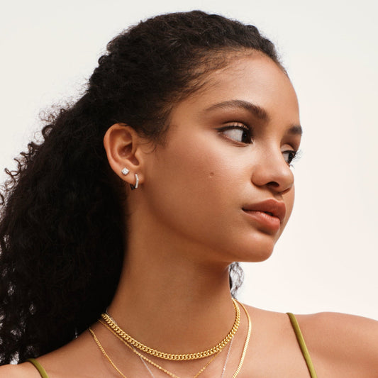 Modern Sparkling Geometric Hoop Huggies Earrings - Stellaradorn