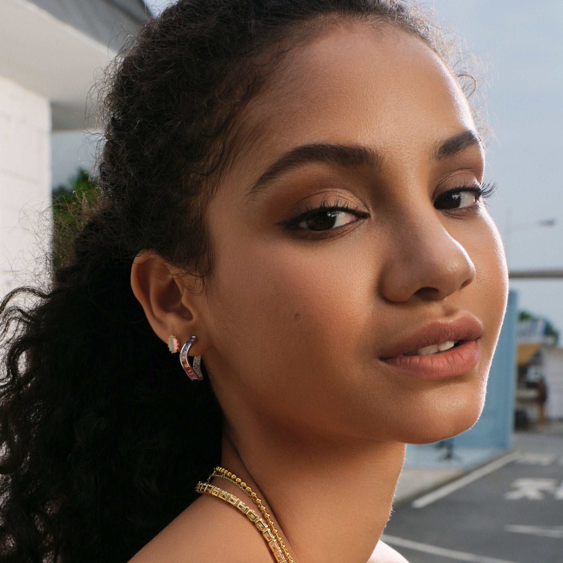 Vibrant Twisted Baguette Zircon Hoop Huggies Earrings - Stellaradorn