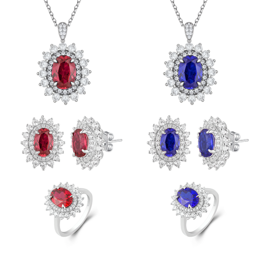 Elegant Sapphire Halo Jewelry Set - Stellaradorn