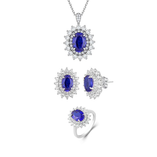 Elegant Sapphire Halo Jewelry Set - Stellaradorn