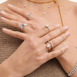 V-Shaped Crown Half Eternity Stacking Ring - Stellaradorn