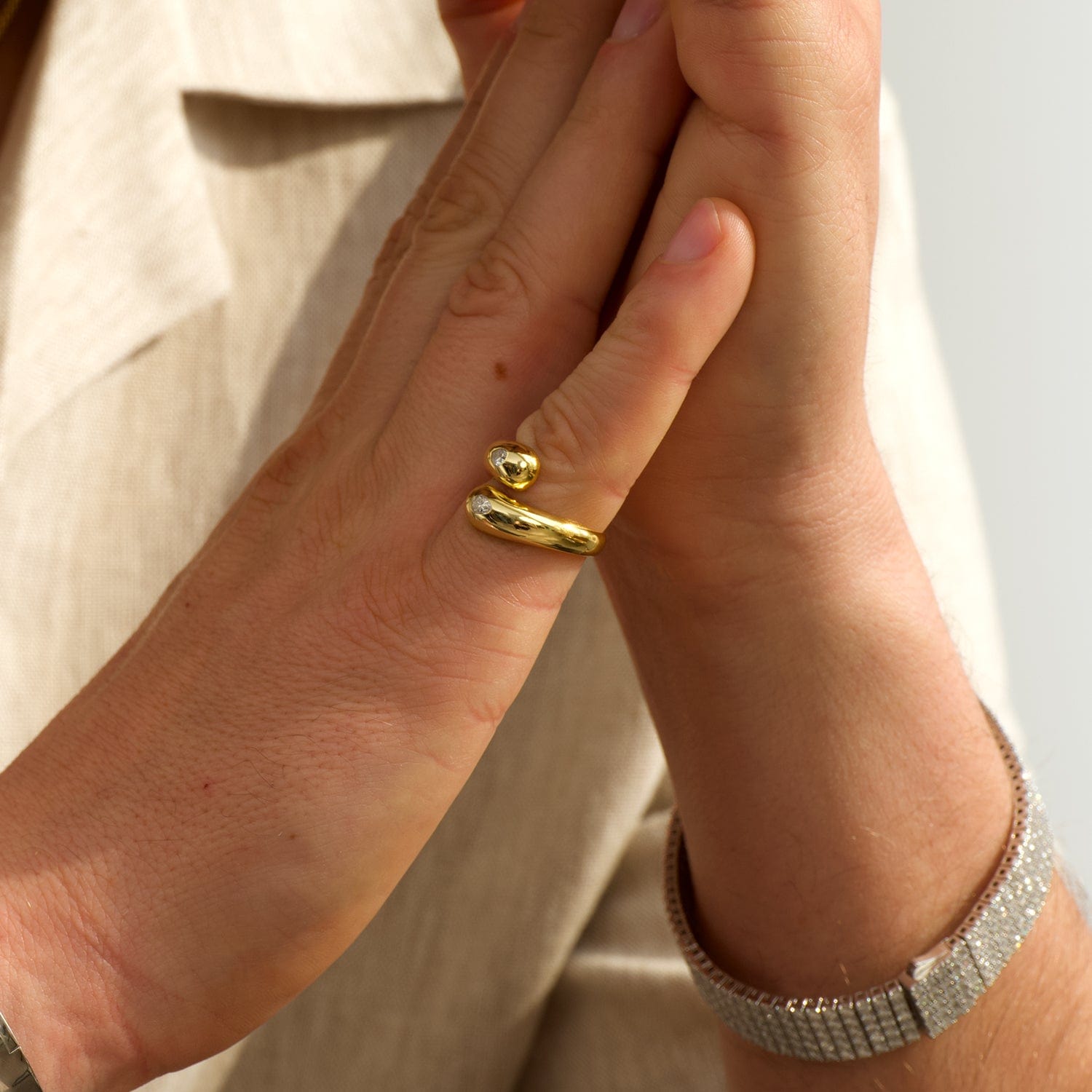 Golden Teardrop Open Wrap  Dome Ring-Unisex