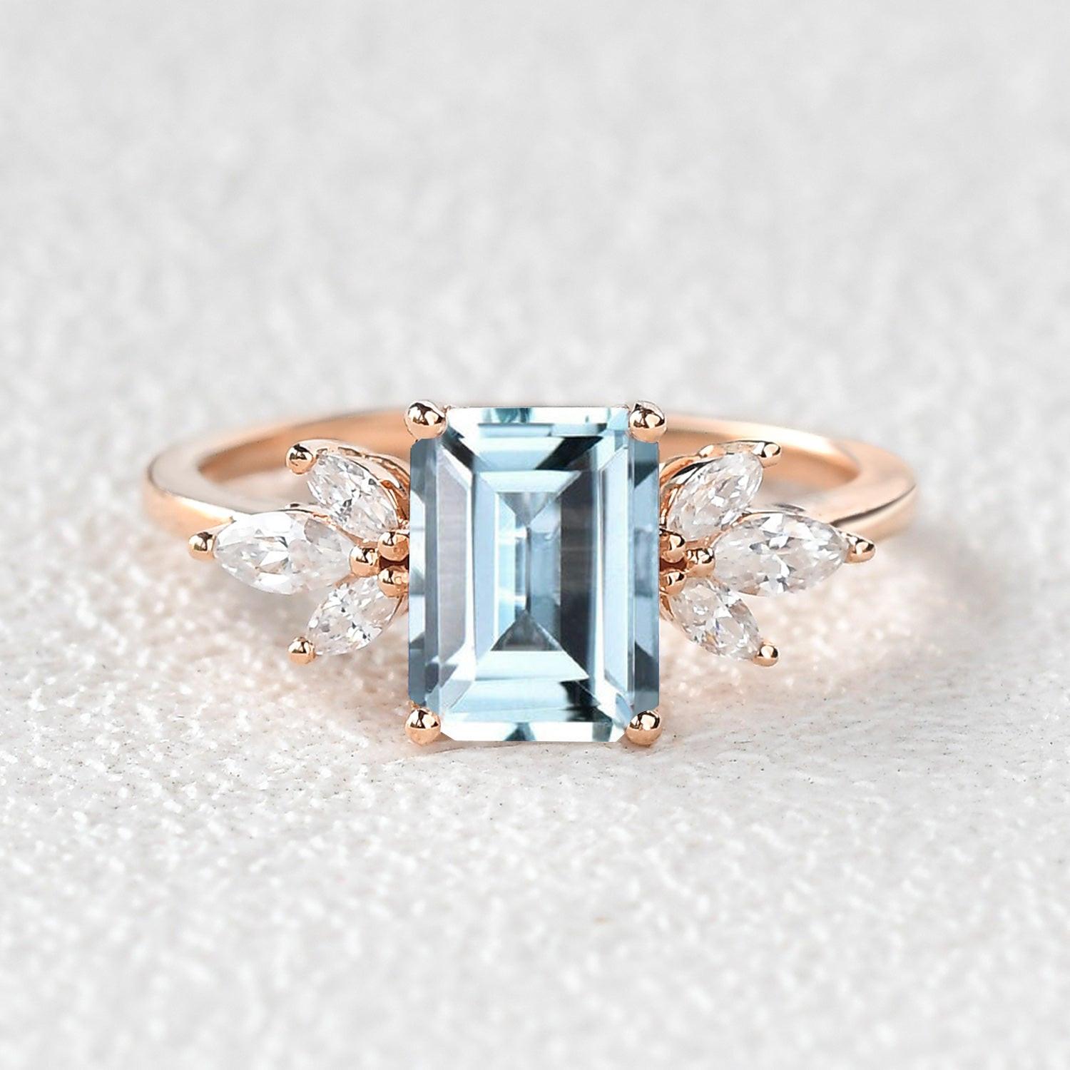 Sylvie’s Lattice | Emerald Cut Moss Agate Cluster Engagement Ring.