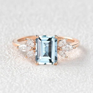 Sylvie’s Lattice | Emerald Cut Moss Agate Cluster Engagement Ring.