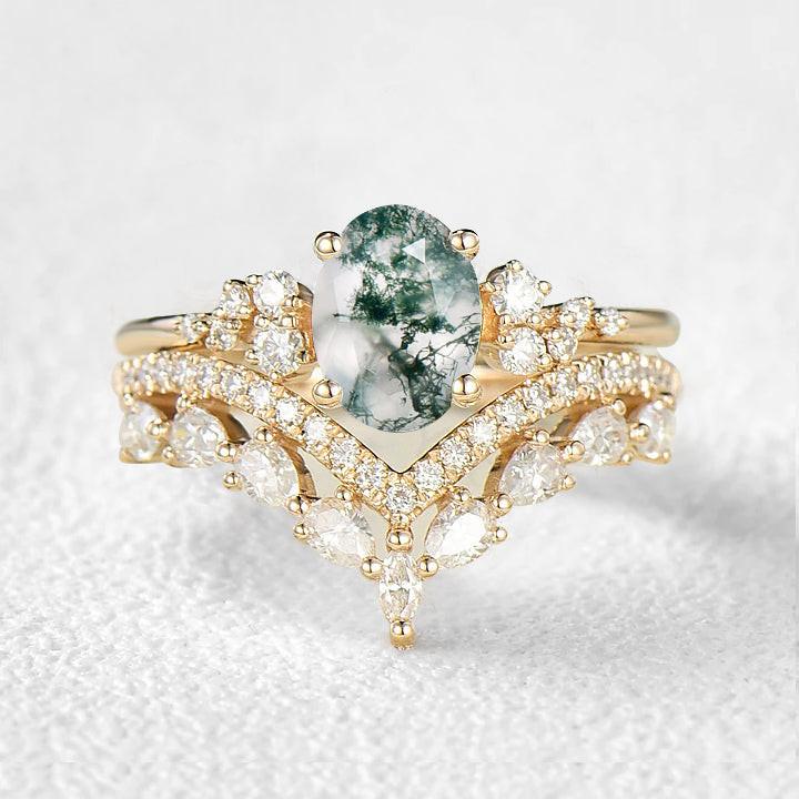 Cressida’s Verdure | Vintage Oval Moss Agate Bridal Set 2pcs.