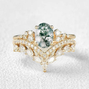 Cressida’s Verdure | Vintage Oval Moss Agate Bridal Set 2pcs.