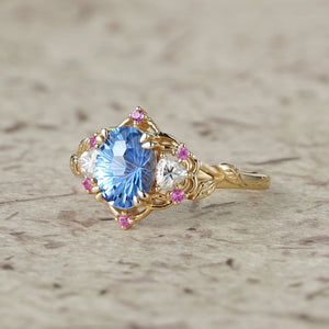 Audrey Three-Stone Sparkle Cut Sapphire Engagement Ring.