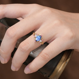 Audrey Three-Stone Sparkle Cut Sapphire Engagement Ring.