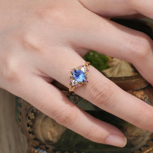 Audrey Three-Stone Sparkle Cut Sapphire Engagement Ring.