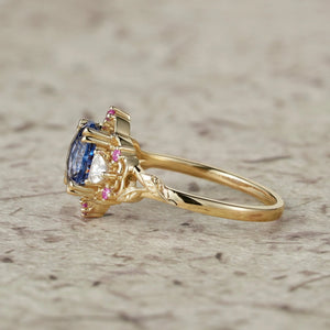 Audrey Three-Stone Sparkle Cut Sapphire Engagement Ring.