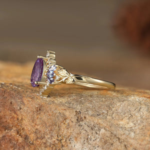 Rowan Vintage Sparkle Cut Alexandrite Halo Engagement Ring.