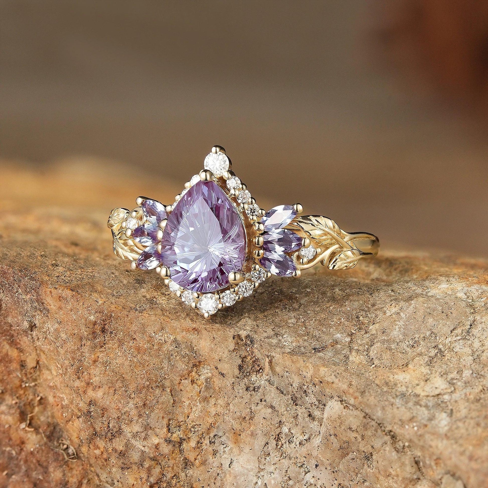 Rowan Vintage Sparkle Cut Alexandrite Halo Engagement Ring.