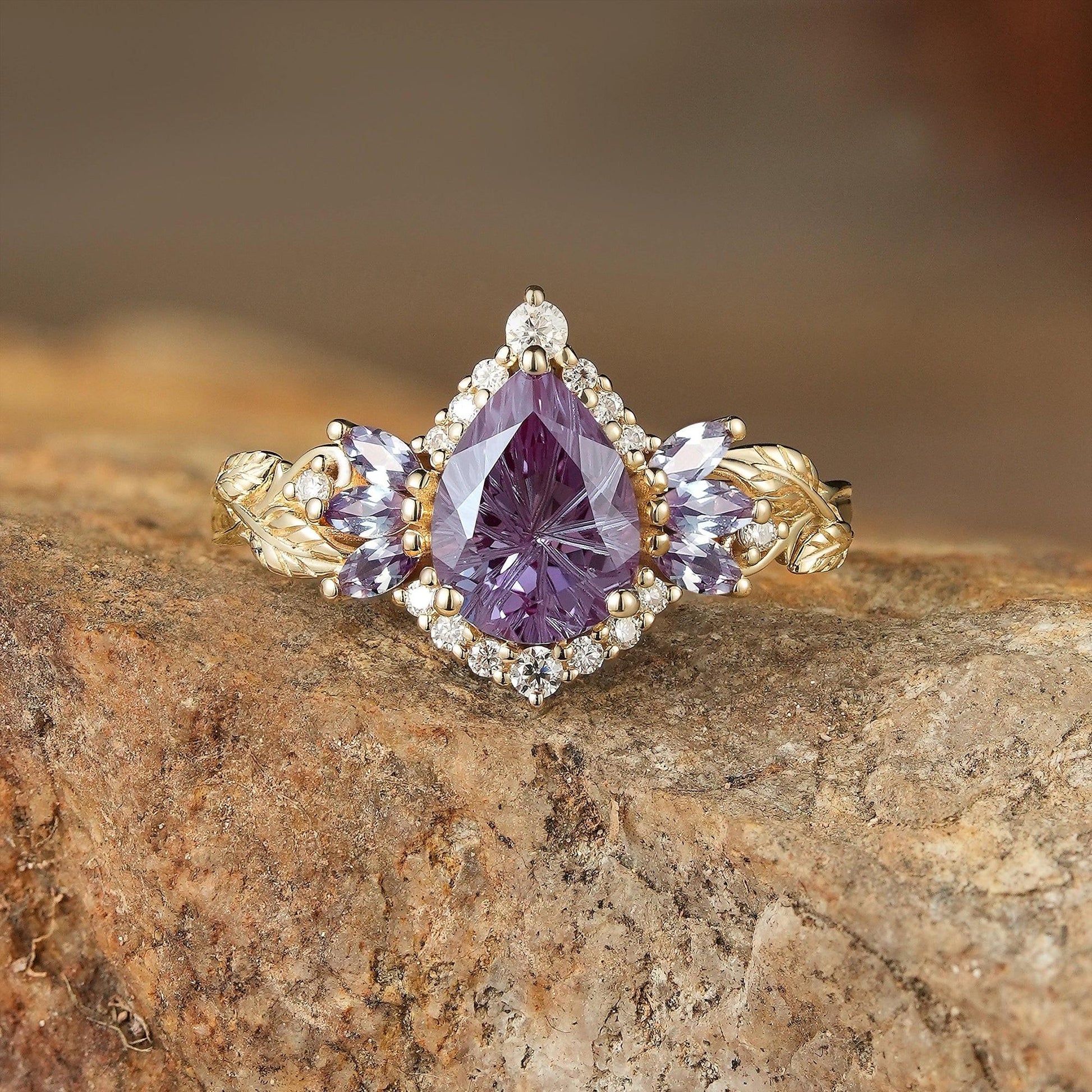 Rowan Vintage Sparkle Cut Alexandrite Halo Engagement Ring.