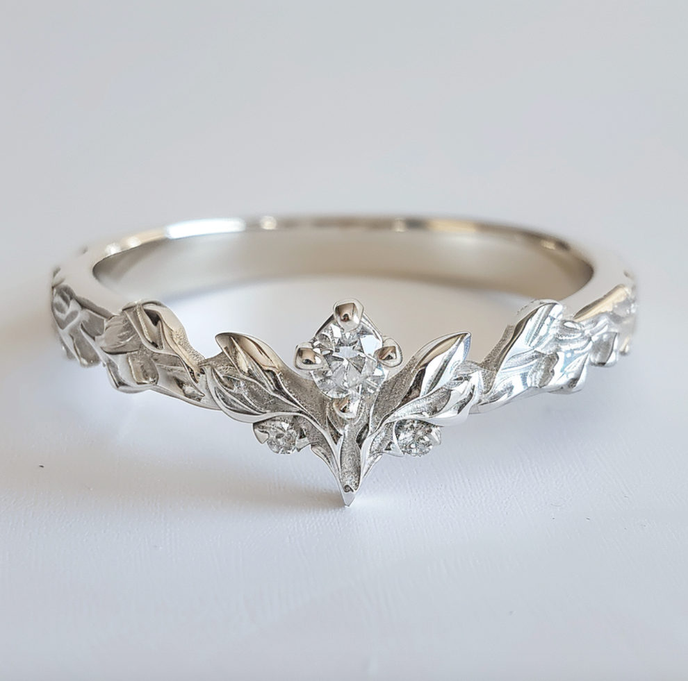 Angel’s Garden | Diamond Leaf Motif Wedding Band.